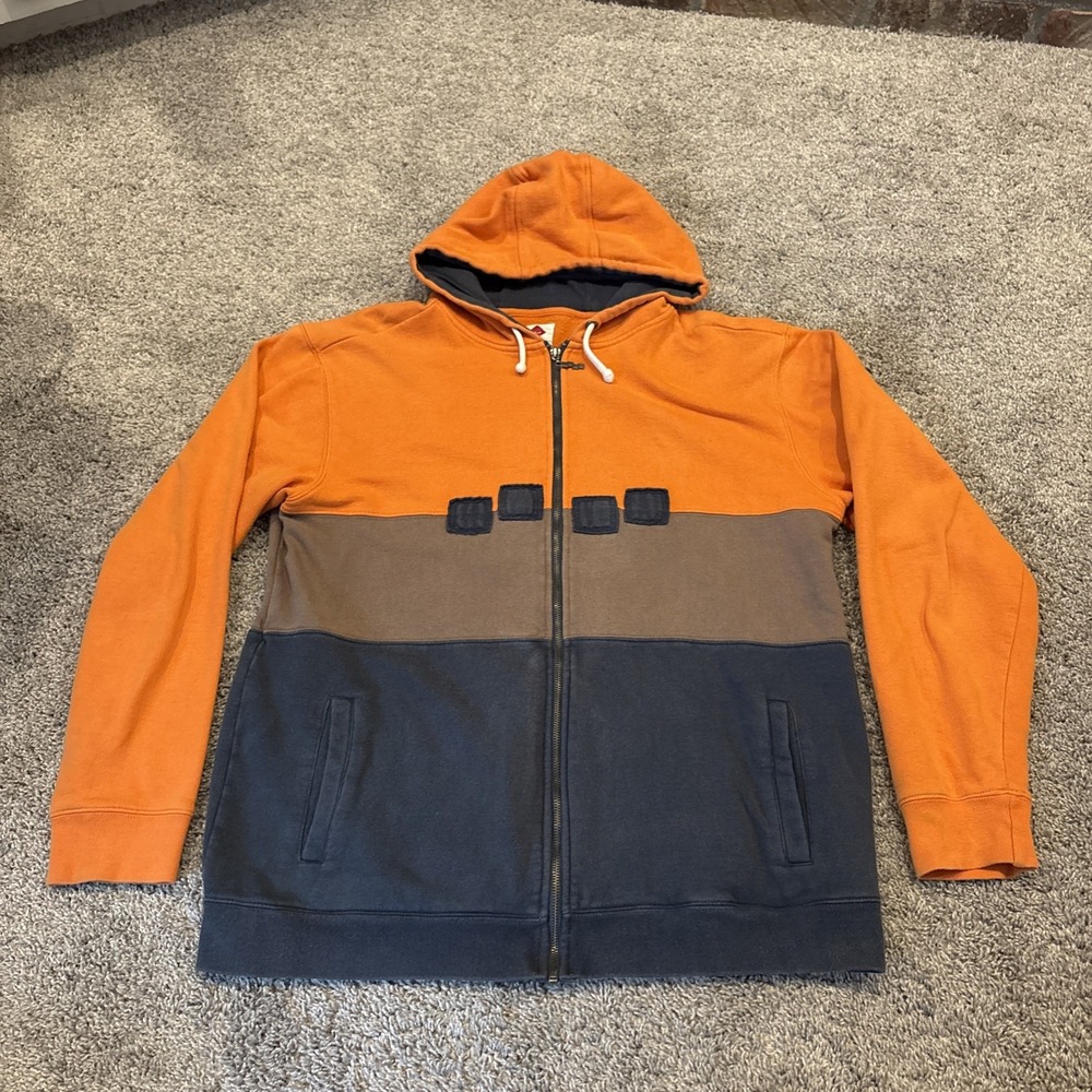 VINTAGE Foursquare Snowboarding Hoodie Mens Large Orange Full Zip Sweatshirt